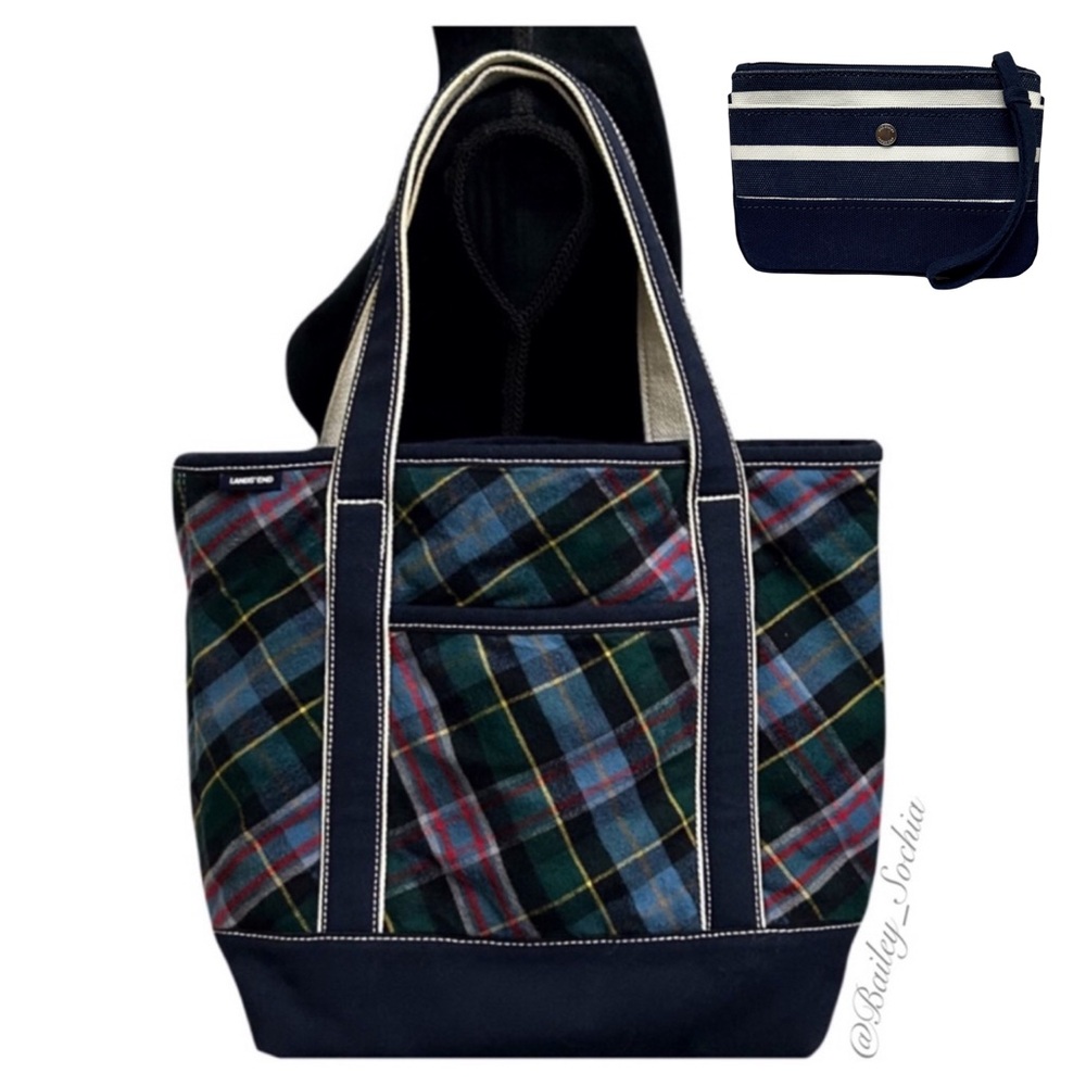 Lands End Canvas Open Tote Bag & Wristlet